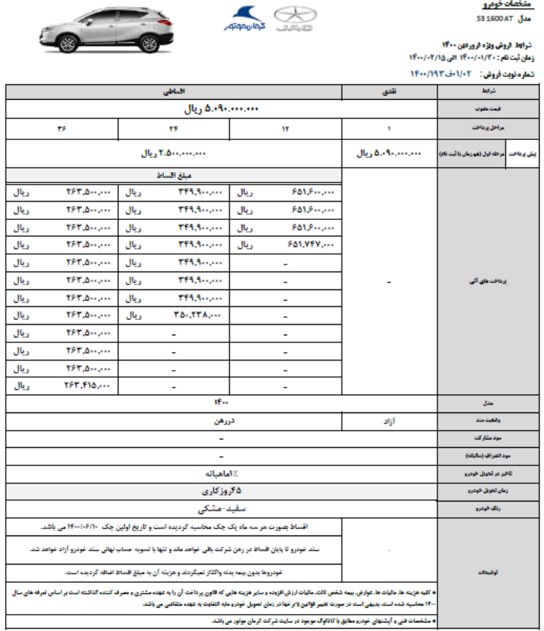 شرایط فروش جک s3